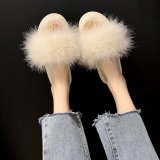 2024 Fashionable Ostrich Feather Flat Slippers