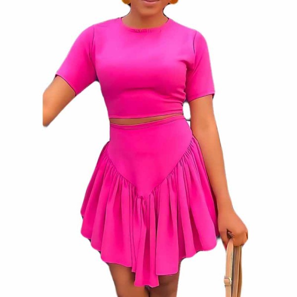 Casual Plus Size Short Sleeve Pleated Skirt Suit