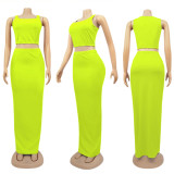 Sexy Solid Color Vest Long Skirt Slim Casual Suit