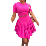 Casual Plus Size Short Sleeve Pleated Skirt Suit