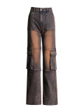 2024 Stitched Pocket Work Style Straight Leg Jeans