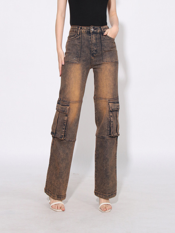 2024 Stitched Pocket Work Style Straight Leg Jeans