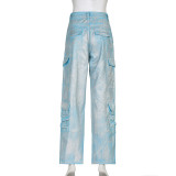Stylish Coated Glossy Denim Two-piece Trousers