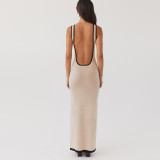 Sexy Hollow Contrast Color Suspender Woolen Backless Dress