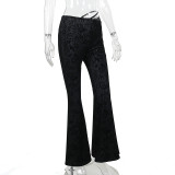 Sexy Lace Hollow Top Straight Bootcut Pants Suit