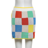 2024 Fashion Contrast Color Slim Fit T-Shirt High Waist Hip Skirt Suit