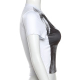 Fashionable 3D Body Print Slim Round Neck T-shirt