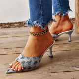 Pointed Toe Embroidered Plus Size Open Toe Stiletto Slippers