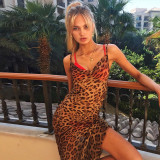 2024 Sexy Suspender Back Leopard Print Dress