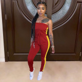 Personalized Patchwork Mid-waist Strappy Jumpsuit