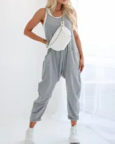 Light Gray Casual Backless Suspender Jumpsuit