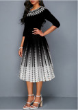 Fashion Large Size Printed Mid-sleeve Waist Dress