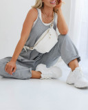 Light Gray Casual Backless Suspender Jumpsuit