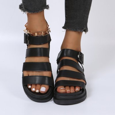 Large Size Thick Sole PU Leather Sandals