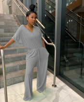 Loose Casual Solid Color V-neck Women's Jumpsuit