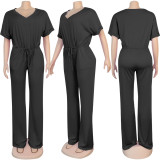 Loose Casual Solid Color V-neck Women's Jumpsuit