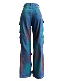 2024 Fashionable Stretch Multi-Pocket Color Spray Work Jeans