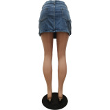 Three-dimensional Pocket Stretch Denim Bag Hip Skirt