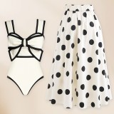 Sexy Belly-covering Plus-size One-piece Swimsuit + Chiffon Beach Skirt Set