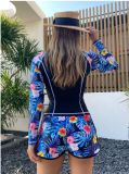 Printed Sun Protection Briefs Long Sleeve Swimsuit