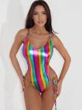 Sexy Colorful Strappy Backless Bikini One-piece Swimsuit