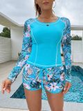 Printed Sun Protection Briefs Long Sleeve Swimsuit