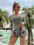 Printed Sun Protection Briefs Long Sleeve Swimsuit