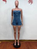 Summer New Style Denim Tube Top Stretch Jumpsuit