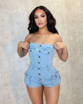 Summer New Style Denim Tube Top Stretch Jumpsuit