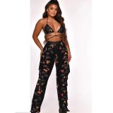 Sexy Printed Swimsuit Mesh Two-piece Set (Including Underwear)