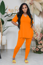 Fashionable Casual Slit Trousers And Short Sleeves Two-piece Set