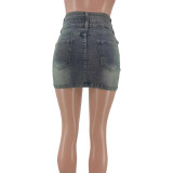Spring And Summer Slim And Fashionable High Elastic Hip-covering Denim Skirt