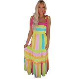 Fashionable Colorful Striped Printed Bow Strap Dress