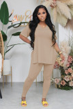 Fashionable Casual Slit Trousers And Short Sleeves Two-piece Set