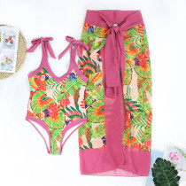 V-neck Slimming One-piece Swimsuit + Beach Skirt Set