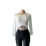 Fashionable Casual Round Neck Long Sleeve Knitted Crop Top