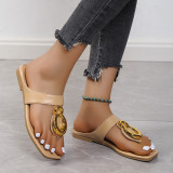 Casual Flat Bottom Versatile Square Toe Metal Decorative Clip Toe Solid Color Shoes