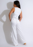 Solid Color Linen Vest Two-piece Set