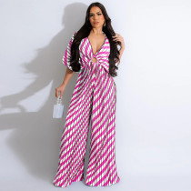 Fashionable V-neck Pleated Hot Printed Jumpsuit
