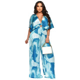 Fashionable V-neck Pleated Hot Printed Jumpsuit