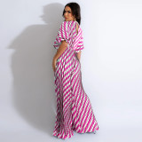 Fashionable V-neck Pleated Hot Printed Jumpsuit