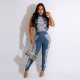 Backless Ripped Sleeveless High Elastic Denim Jumpsuit