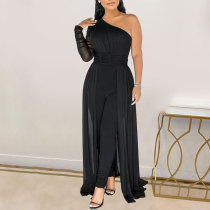 Sexy Mesh See-through One-shoulder Jumpsuit