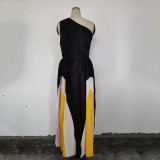 2024 Contrast Color Loose Patchwork Off-shoulder Printed Dress