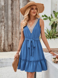 Fashionable V-neck Sleeveless Lace Waist Dress