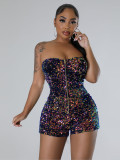 Sexy Sequined Tube Top Zipper Colorful Jumpsuit