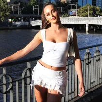 Sexy Lace Suspender Gathered Backless T-shirt