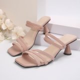New Open Toe Square Toe Thin Strap High Heel Slippers