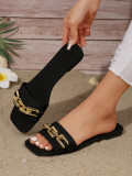 New Chain Square Toe Flat Slippers