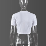 2024 Fashionable Navel-baring Slit Hot Rhinestone Top T-shirt